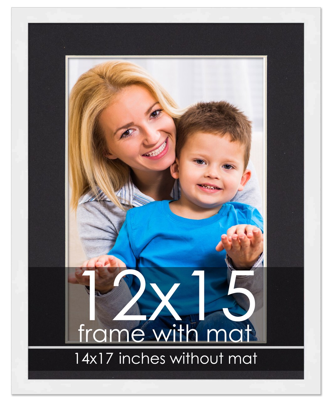 Modern White Frame with Black Photo Mat, UV Acrylic Front, Foam Board Backing, 60 Sizes Available